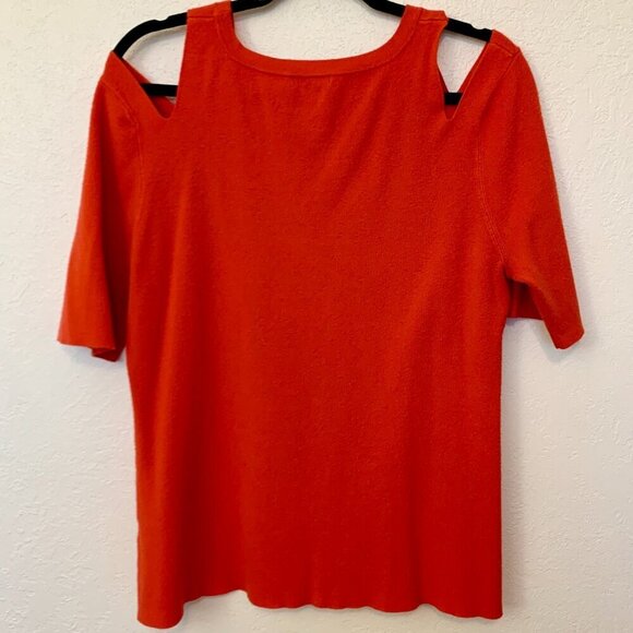Halogen short sleeve sweater SZ XL - Cold shoulder tight knit dark coral sweater - Picture 3 of 4